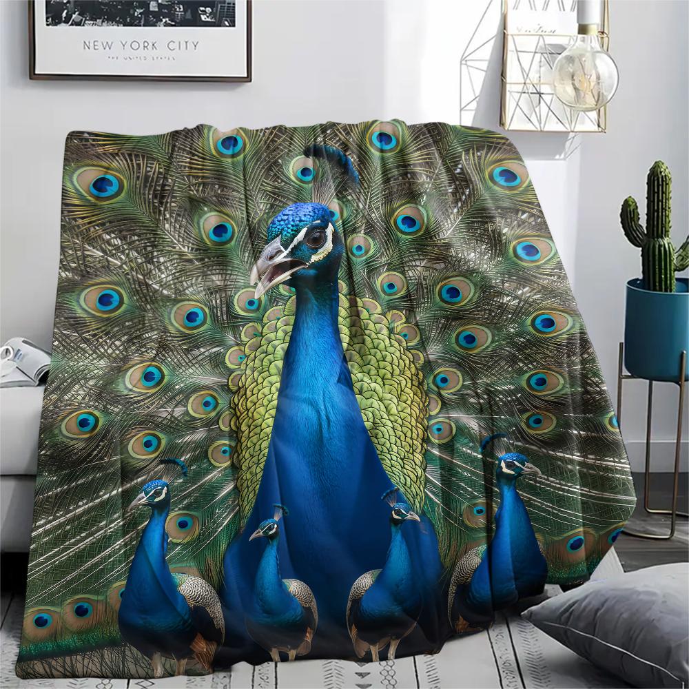 1Pc Deer Peacock Print Flannel Blanket, High Quality Comfortable for All Seasons, Home Decor, Warmth and Comfort, Perfect for Gifts