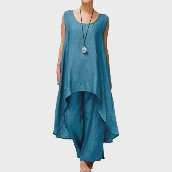 2024 Women's Asymmetrical Sleeveless Top & Loose Pants 2-Piece Set - Spring/Summer Sportswear