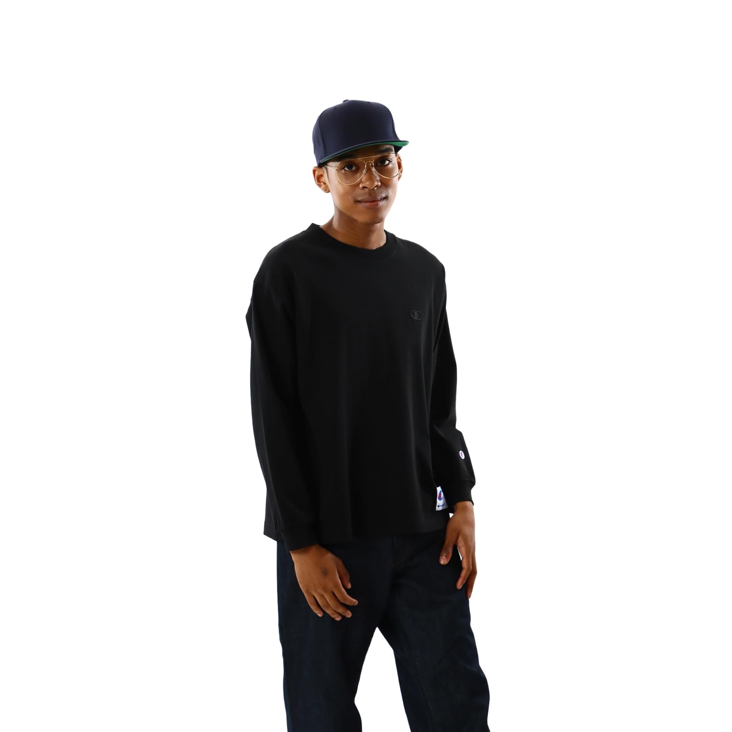 

[Champion] Long-Sleeve T-Shirt, Relax Fit, Single Logo, Round Neck, 100% Cotton, COTTON USA, Relax Fit, Single Logo Embroidery, C3-V414, Black, XL чорний