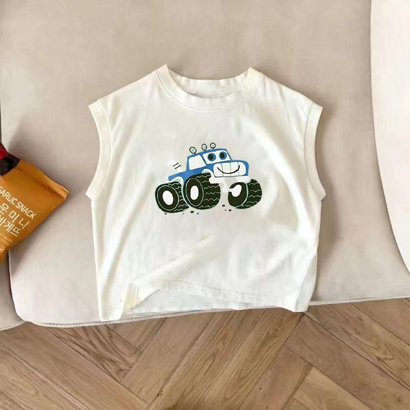 Kids Summer Cotton Cartoon Print Tank Top Boys Girls Round Neck Sleeveless Casual Thin Vest 80