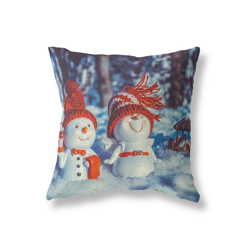 Merry Christmas Cute Snowman Print Pattern Polyester Cushion Cover Home Living Room Sofa Decoration Square Pillow Pillow Cover