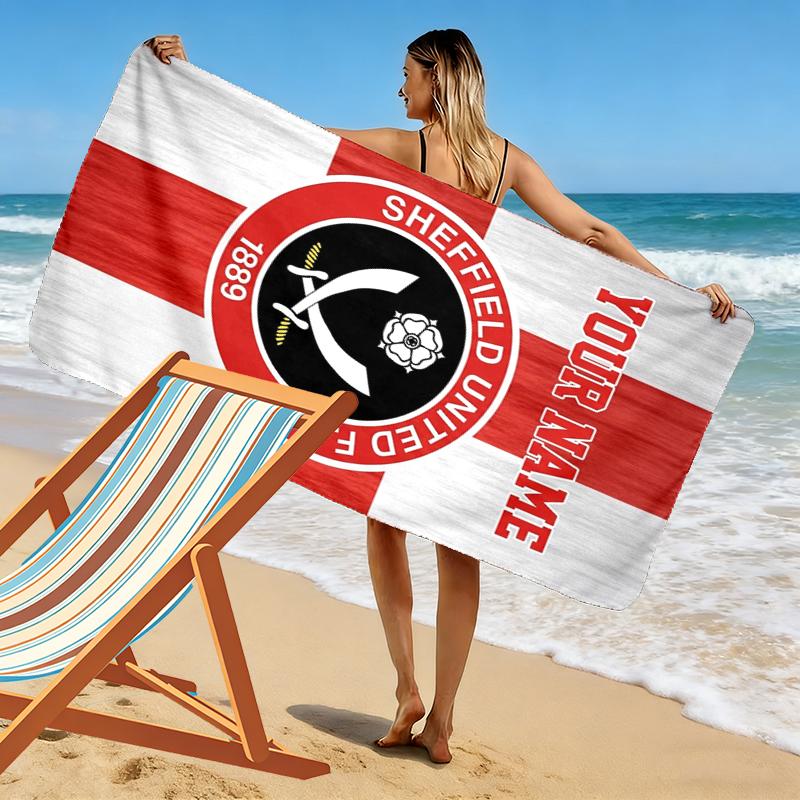 Custom Name Sheffield Fc Print Beach Towel, Large Soft Quick Dry Towel for Beach Camping Swimming