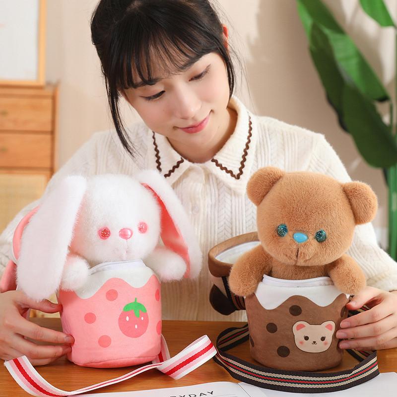 Milk Cute Tea Cat Bear Plush Toy Cartoon Children Girl Detachable Gift Satchel