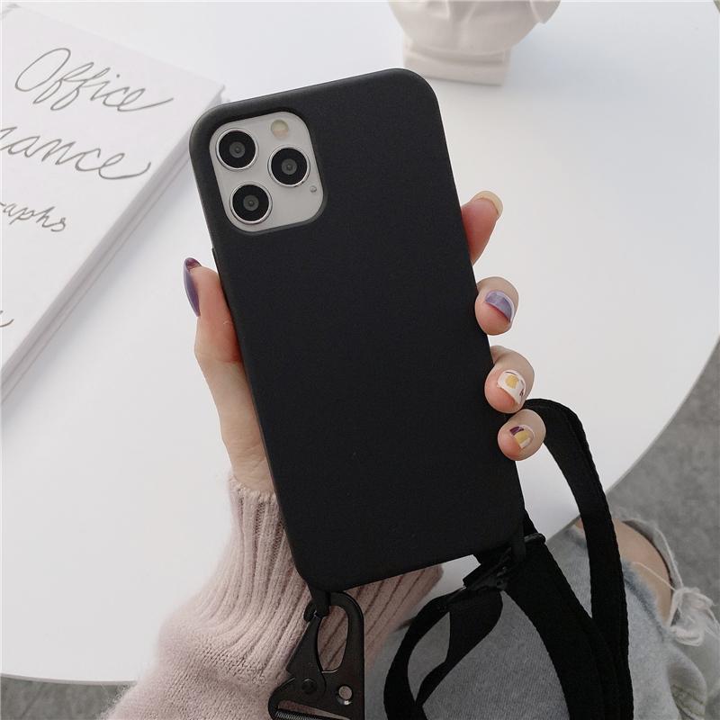 Lanyard Phone Case Soft Silicone Crossbody Strap Mobile Phone Case for iPhone 14 Pro Max SE Soft Phone case For iPhone 13 Mini чёрный