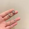 Romantic Zircon Heart Star Dangle Earrings for Women Sweet Pink Opal Long Tassel Chain Ear Cuffs Y2K Accessories Fine Jewelry