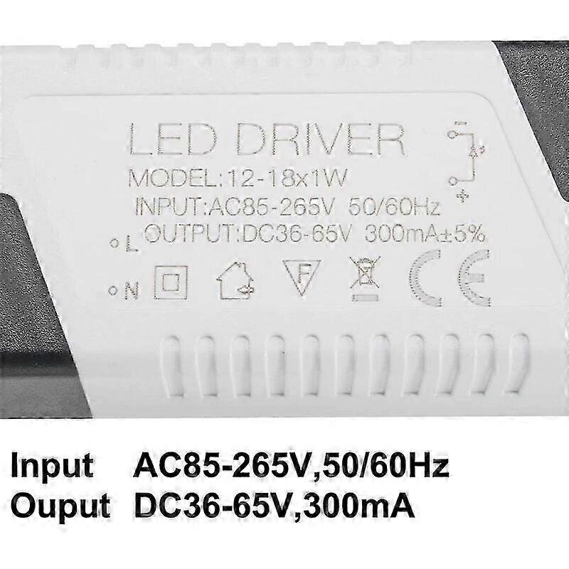 LED Driver 12-18W Constant Current 300mA High Power AC 85-265V Output 36-65V DC External Power Supply Connector LED Ceiling Light Transforme