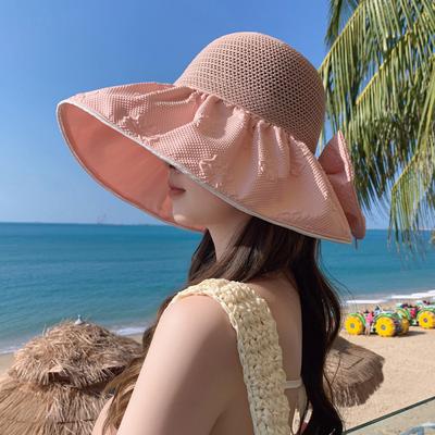 Spring and Autumn New Hat Women's Fashion Versatile Bow Color Glue Sunscreen Sun Hat Summer Breathable Big Edge Sun Hat