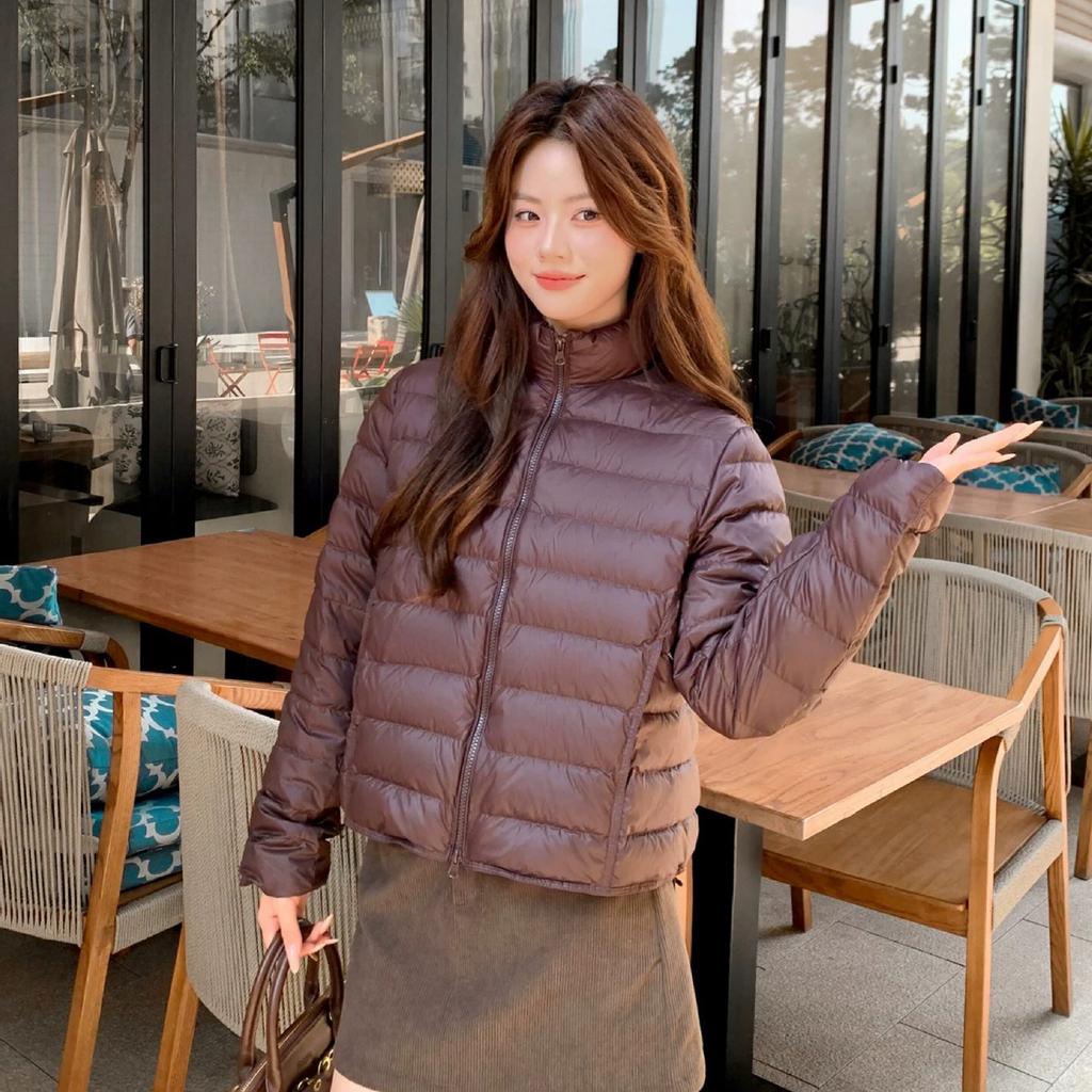Rib down jacket women's new winter stand-up collar loose small white duck down bread jacket