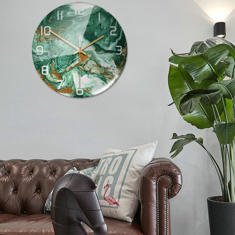 CC127-142 Luxurious Round Marble Wall Clock, 3D Creative Acrylic Design for Home Decor