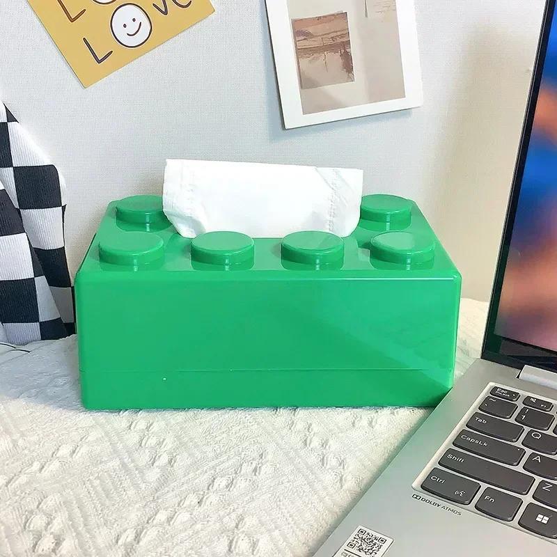 New Creative Building Blocks With Spring Tissue Box Wall-mounted Perforation-free Paper Holder Bathroom Face Towel Box Organizer