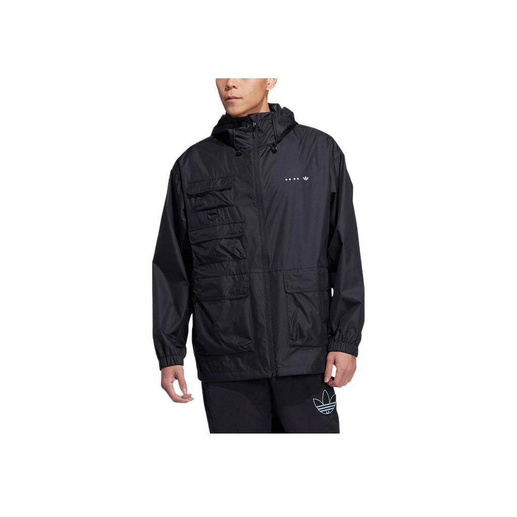 Adidas Originals Trefoil SS22 Solid Color Stand Collar Hooded Drawstring Sports Jacket Men Outerwear Black HS2025