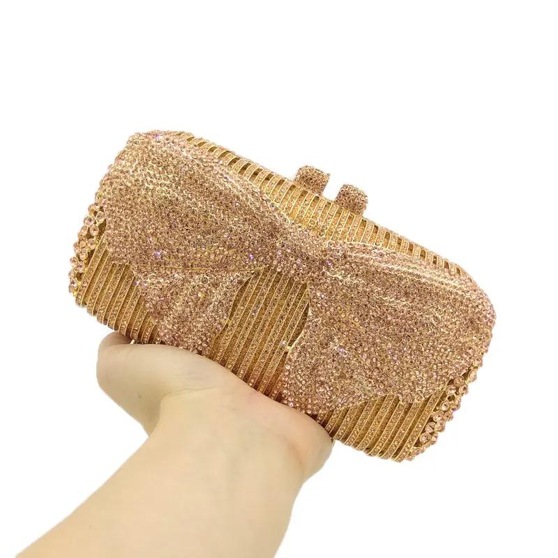 Boutique De FGG Silver Rhinestone Clutch Purses for Women Formal,Bow Crystal Evening Bags,Bridal Wedding Party Minaudiere Bag