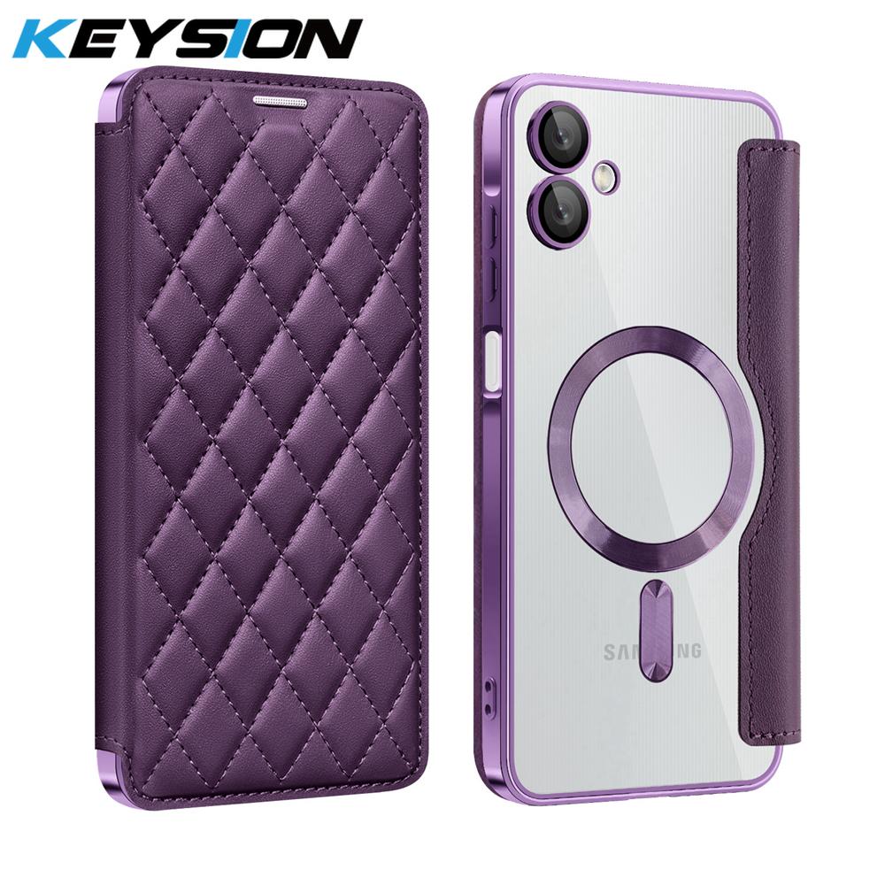 KEYSION Plating PU Leather Flip Wallet Case for Samsung A07 A06 A05 Cards Slots Magnetic Phone Back Cover for Galxy A05 A06 A07