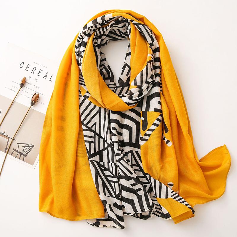 

Fashion Printed Geometry Cotton Viscose Scarf Beach Sunscreen Shawl Muslim Hijab Wrap Elegant Long Shawl For Women 180*90Cm