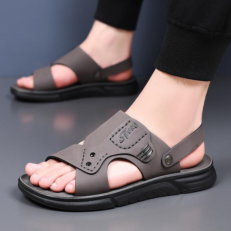 Pánské sandály ploché kožený svršek nazouvací prodyšné pantofle klasické dvojí použití letní na procházku plážové ležérní sandály pro muže sandalias