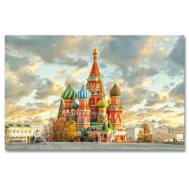 Famous City Tour Red Square Colosseum Landscape Canvas Painting Wall Art Pictures Posters and Prints for Living Room Home Decor No Frame