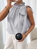 Trendy Casual Striped Ruffled High Neck Tie-Up T-Shirt Top