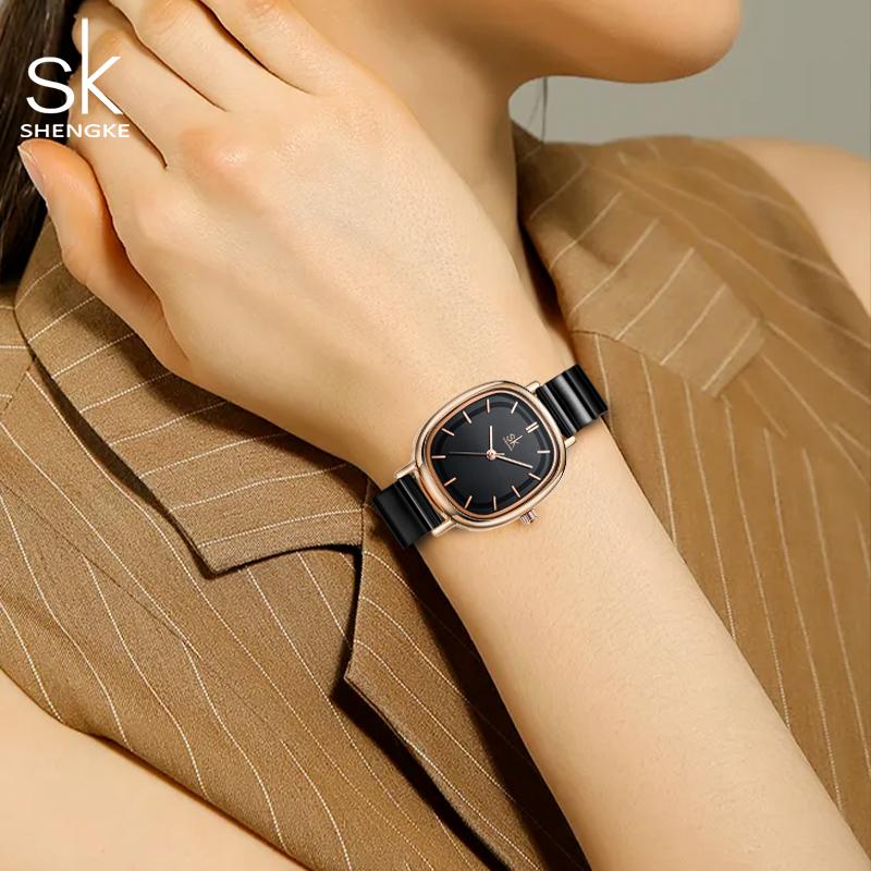 SHENGKE Relogio Feminino frauen Uhren Mode Schwarz Top Luxus Damen Quarz Armbanduhren Elegante frau Uhr SK Neue Design