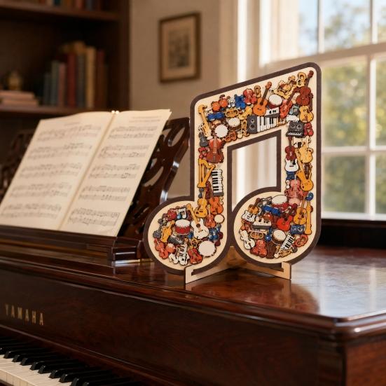Ornament Puzzle Jigsaw Notă Muzicală Instrument, Puzzle 3D din Lemn Notă Muzicală, Artă de Afișare Instrumente Muzicale, Cadou pentru Pasionații de Muzică