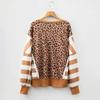 Womens Casual Oversized Round Neck Sweatshirt With Leopard Print Patchwork Stripe Design 2026