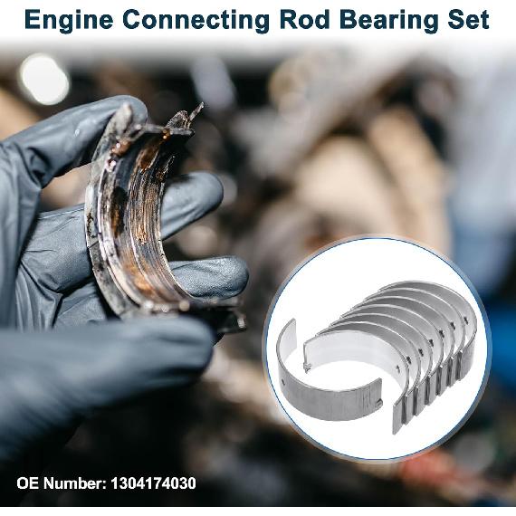 Connecting Rod Bearing Set No.1304174030 for Toyota Camry 1992-2001 Engine Rod Bearing Kit Metal Silver Tone 8 Pcs