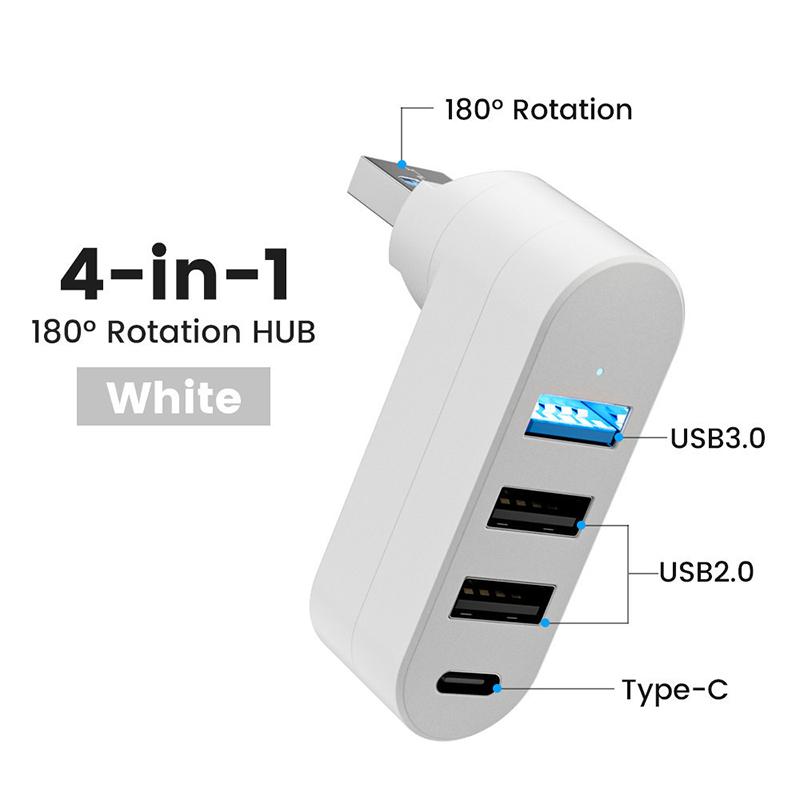 Rotatable USB HUB USB3.0 2.0 Type C HUB USB Splitter 4 Ports Multiple Expander For Computer Laptop MacBook U Disk Data Transfer