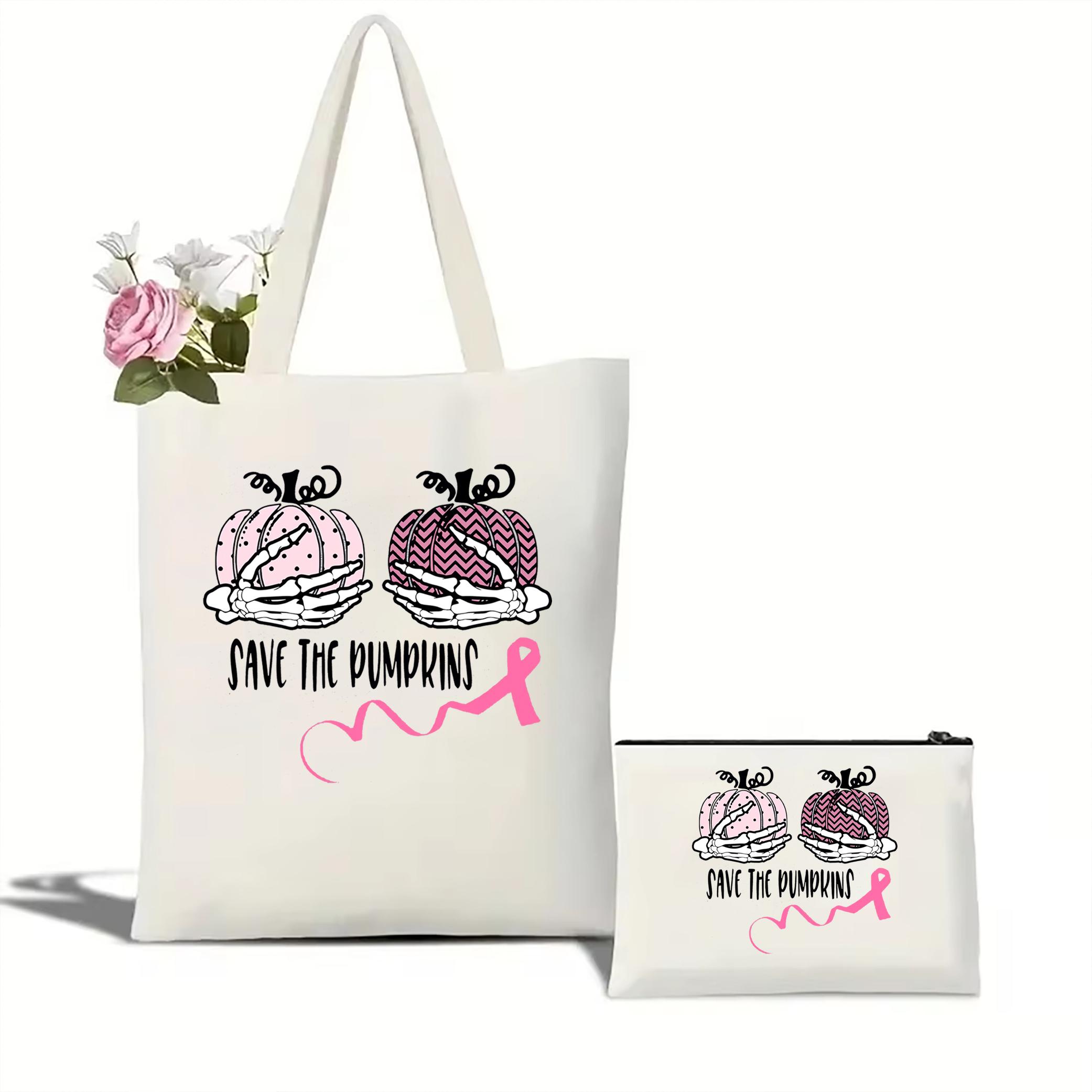 

Женская сумка-шоппер Ribbon Casual Portable, сумка-тоут с розовой лентой для осведомленности о раке груди WHITE