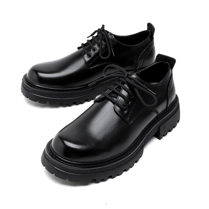 Pánské ležérní kožené boty v britském stylu s tlustou podrážkou pro zvýšení výšky, pánské špičaté boty, pánské luxusní malé kožené boty 6373-R