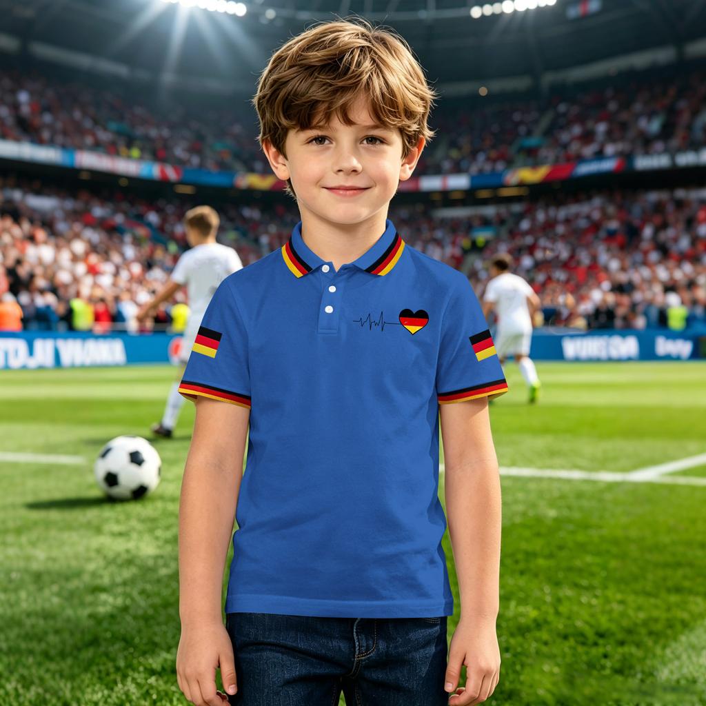 Children's Polo Shirt with Football Inspired Print for Boys Short Sleeve Breathable Cotton Fabric Classic Fit