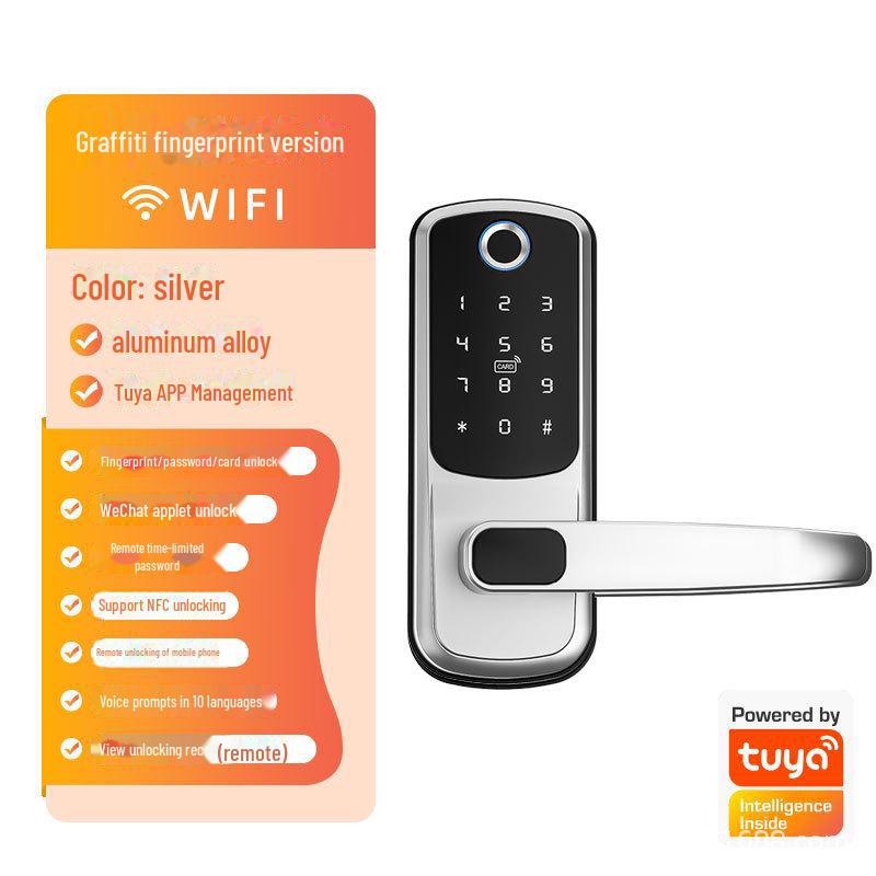 European and American Fingerprint Password Smart Lock with Tuya WiFi - No Drill Installation