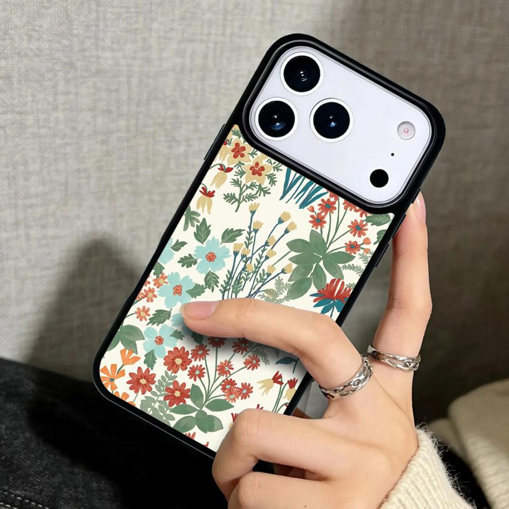 Capa Case for iPhone 17 Air 16 Pro Max 15 Plus 11 13 Mini 14 12 Back Phone Cover Flower Green Leaves