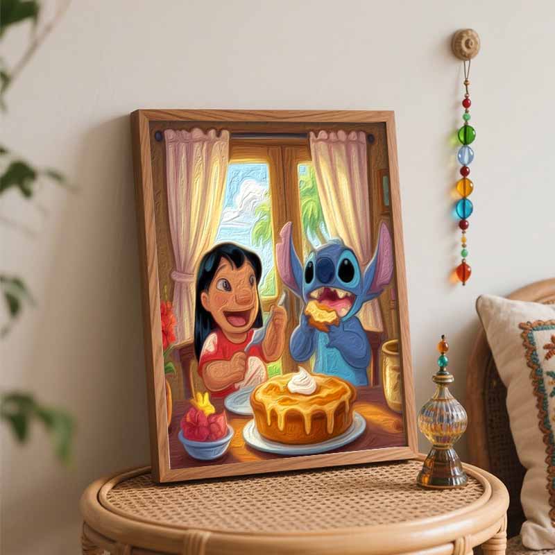 Disney Lilo and Stitch Eat Pie Oil Paint Art Painting Kit Home Wall Decor Handmade Gift DIY Canvas Craft Picture For Living Room Modern