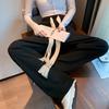 Drawstring Black Wide-leg Pants Women's Spring and Autumn High Waist Drooping Straight Casual Sweatpants Lazy Walking Mopping Sweatpants