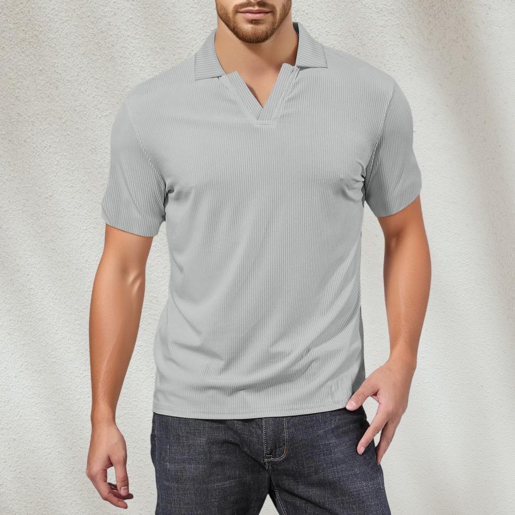 Men's V-neck Short-sleeved Top Textured Collar Golf T-shirt