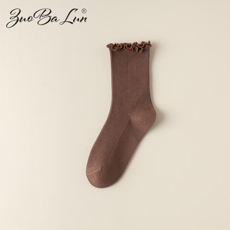 Barron Bubble Summer Cotton Lace Mid-Calf Socks with Wood Ear Edge - Japanese Sweet Style