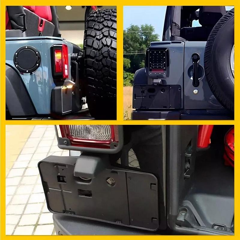 Rear License Plate Holder Bracket with Light for Jeep Wrangler JK JKU Black Car Tag Mounting Frame Exterior Accessories Replacement