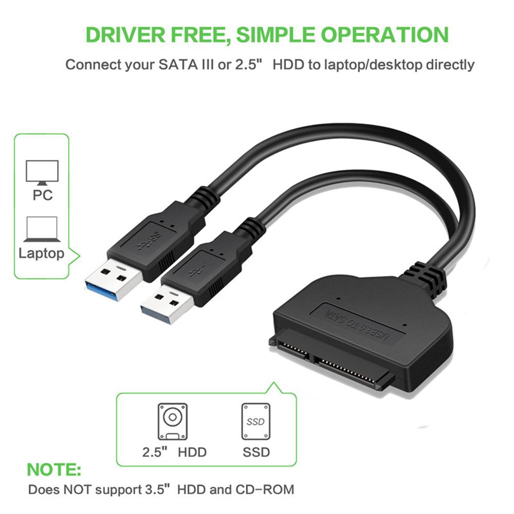 

USB 3.0 To SATA 7+15 Pin Adapter Cable for 2.5 Inch HDD SSD 20/25CM black #1