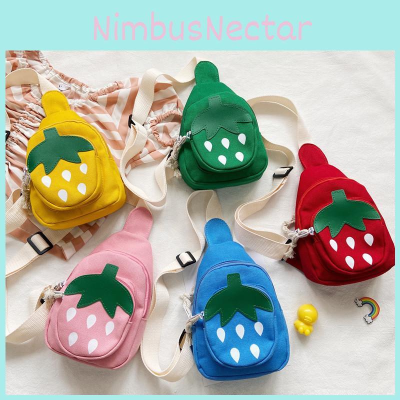 Strawberry Adorable Children Canvas Mini Purse Zipper Storage Activities Travel