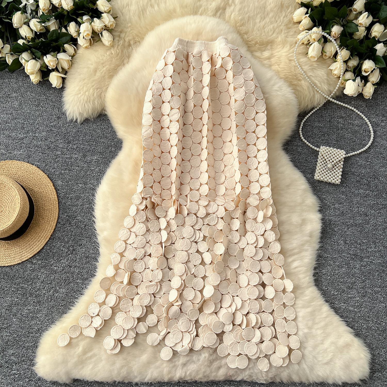 

DIMANAF 2025 Новая юбка женская вязаная кружевная длинная праздничная однотонная ажурная сексуальная в горошек летняя стильная свободная базовая модель платья One size