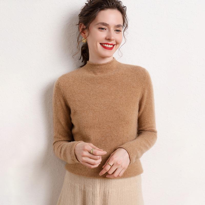 Korean Style High-Neck, Warm, Tight-Fitting Wool Sweater for Women To Pair with a Knit Cashmere Sweater.