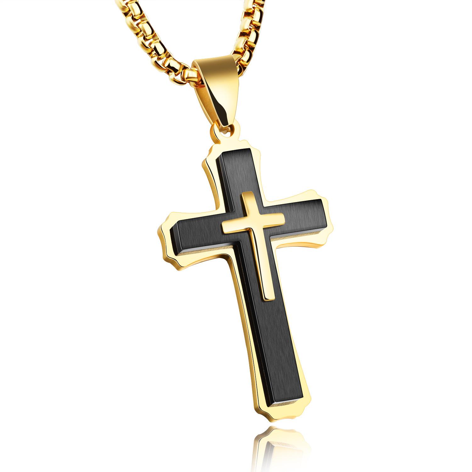 2026 Jewelry European and American Vintage Three-layer Cross Necklace Domineering Boy Ornaments Gift Pendant 3MM+55CM