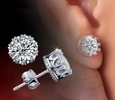 925 Sterling Copper Female Luxury Crystal Round Stud Earrings Vintage Wedding Zircon White Zircon Stone Earrings For Women