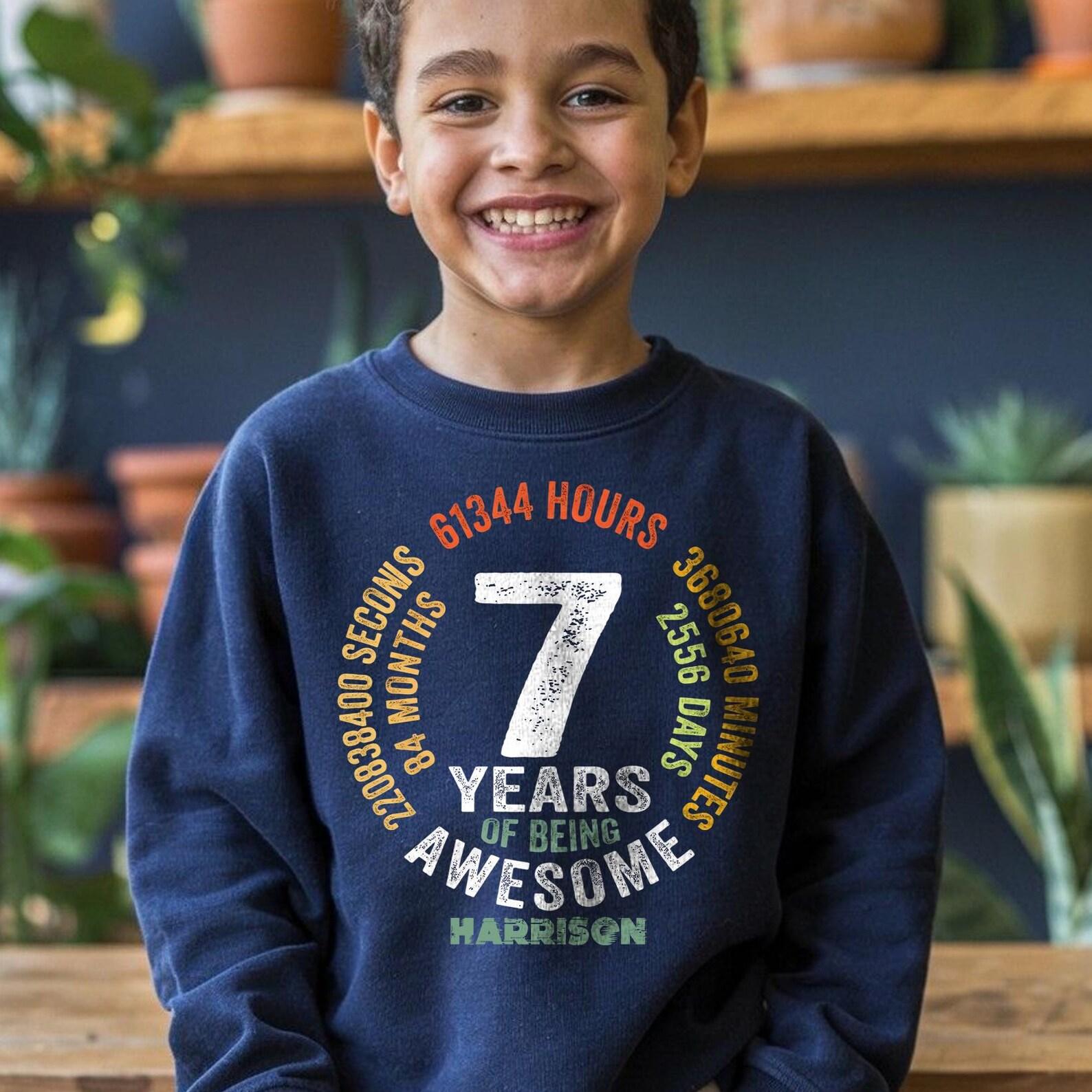 Custom Name 7 Years of Being Awesome Shirt, Boys 7th Birthday Shirt, Birthday Boy Outfit, Personalized Birthday Youth T-Shirt, Custom Gift 100