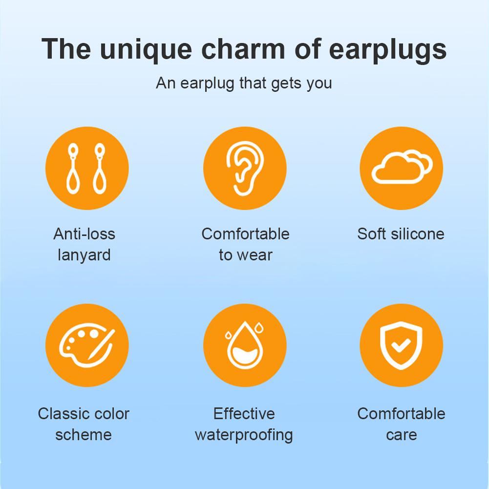 Silicone Ear Plugs Sleep Earplugs Noise Reduction Swimming Earplugs With Rope For Men Women Diving Underwater Ear Plugs