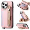 For iPhone 16 Pro Magnetic Leather Back Case with Detachable Card Holder and Wristband