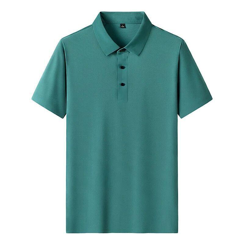 Di Yu Divine Dragon Men's Ice Silk Polo Shirt - Solid Color, Short Sleeve, Lapel, Summer Top