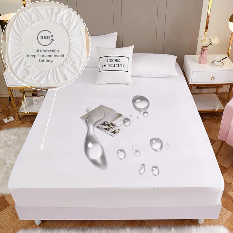 3PC Waterproof Bed Sheet Set Solid Color Moisture-proof Dust-proof Non-slip Mattress Protector Soft Comfortable Bedding Set Deep Pocket Bed Sheet