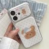Kawaii Sleepy Bear Blue Polka Dot Clear Phone Case For iPhone 15 16 17 Pro Max INS Cute Large Window Shockproof Cover