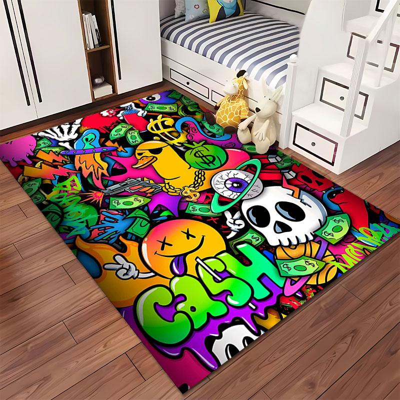 Colorful Graffiti Money Design suitable as a non-slip mat for the living room or bedroom sofa