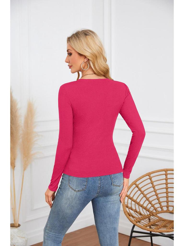T-shirt da donna con scollo a U profondo, incrociata, a maniche lunghe - Moda Trendy 2024